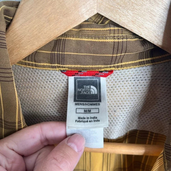 The north face  yellow brown plaid tee shirt button down size medium orange - Picture 7 of 9